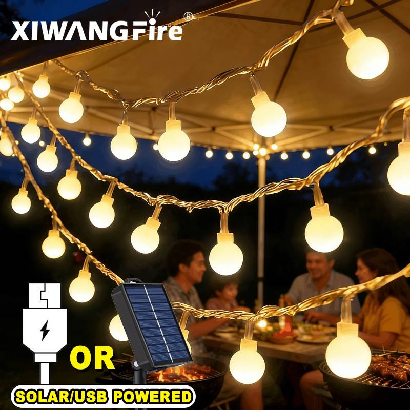 Outdoor Lighting For Christmas - 3-10M Solar-/USB-/Batterie-Lichterketten, Feenhafte Kugel-LED-Lichter, Wasserdicht für