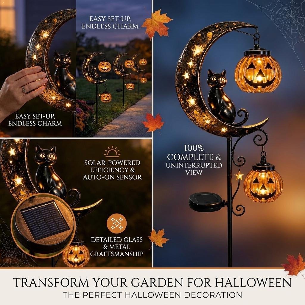 Outdoor Lighting Yard Stakes - Halloween Schwarze Katze Mond Bodenlampe Gartenleuchte