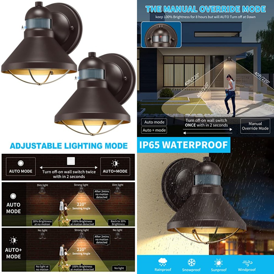 Outdoor Lighting Led Fixtures - 2er-Pack Bewegungssensor Außen-LED-Wandleuchte Dämmerungssensor Außenbeleuchtung Braune