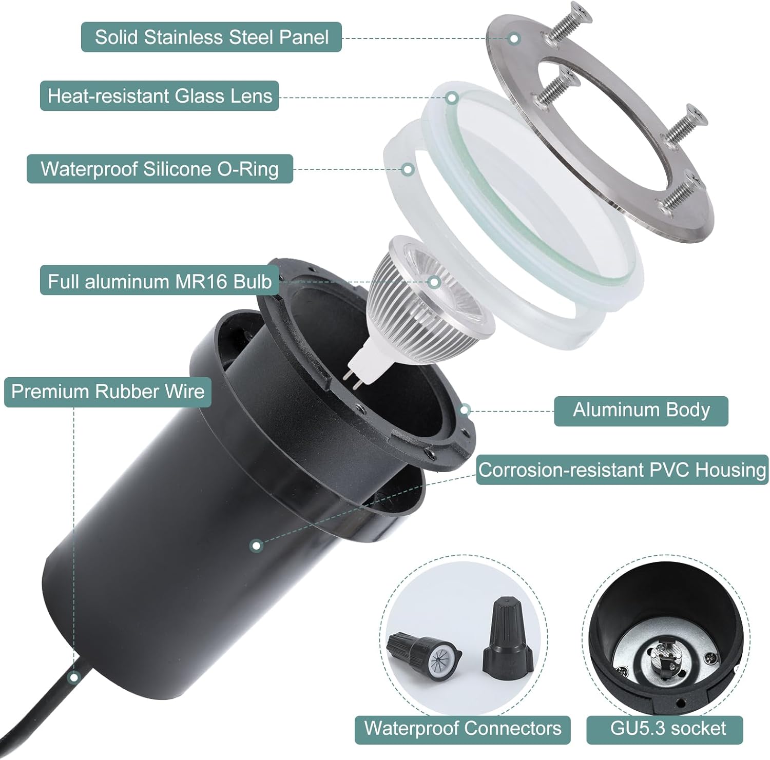Outdoor Lighting Underground Wiring - 6er-Pack Niederspannungs-Landschafts-LED-Brunnenlichter, 12 V in Bodenlichtern