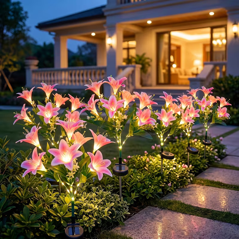 Outdoor Lighting Yard Stakes - Solar-Lilienblumen-Rasenleuchten, IP65 wasserdicht, automatisches Ein-/Ausschalten, Solar-Erdspießlampe,
