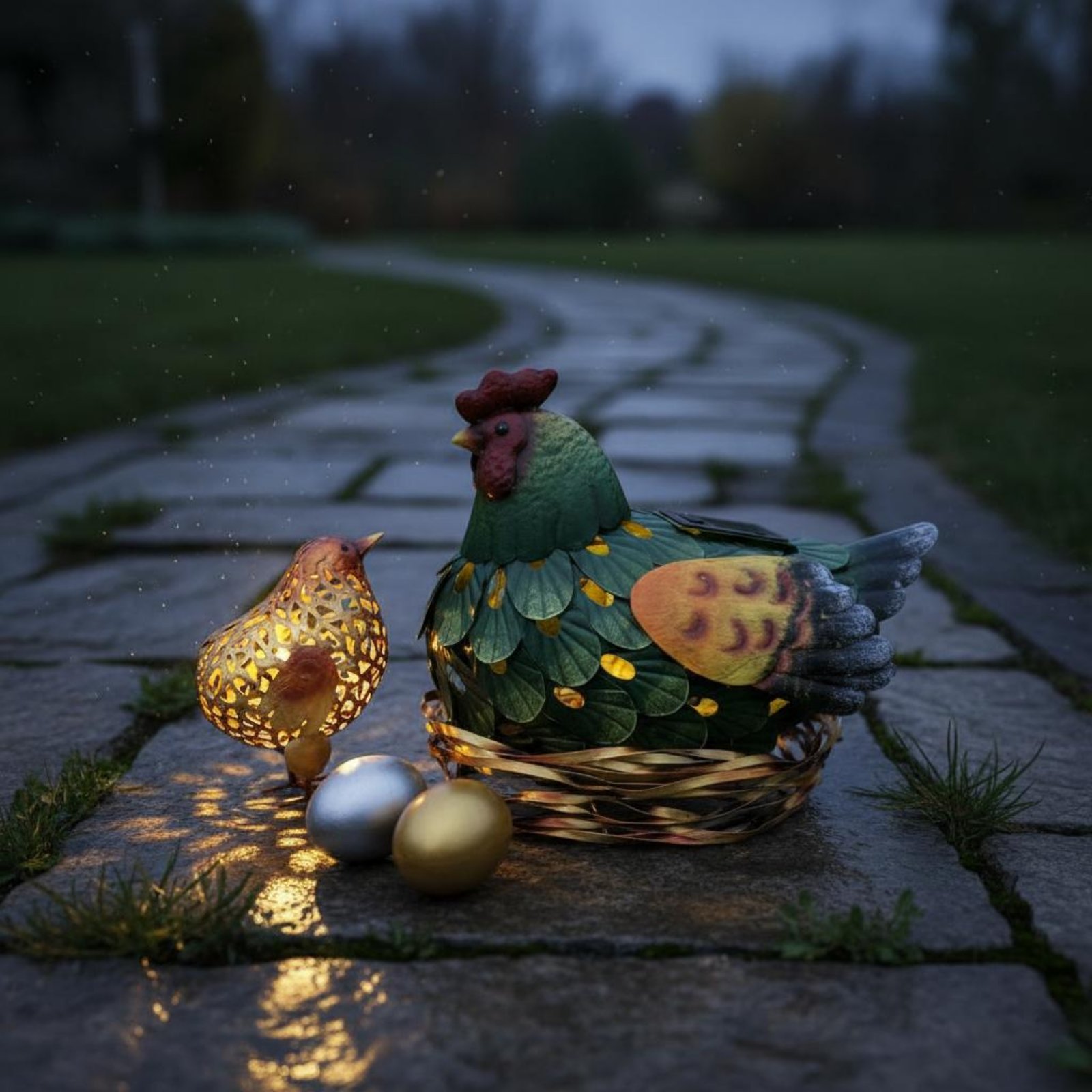 Outdoor Lighting Yard Decoration - Solar-Laterne Hühnerstatue, Dekorative Hühner- und Kükenfigur