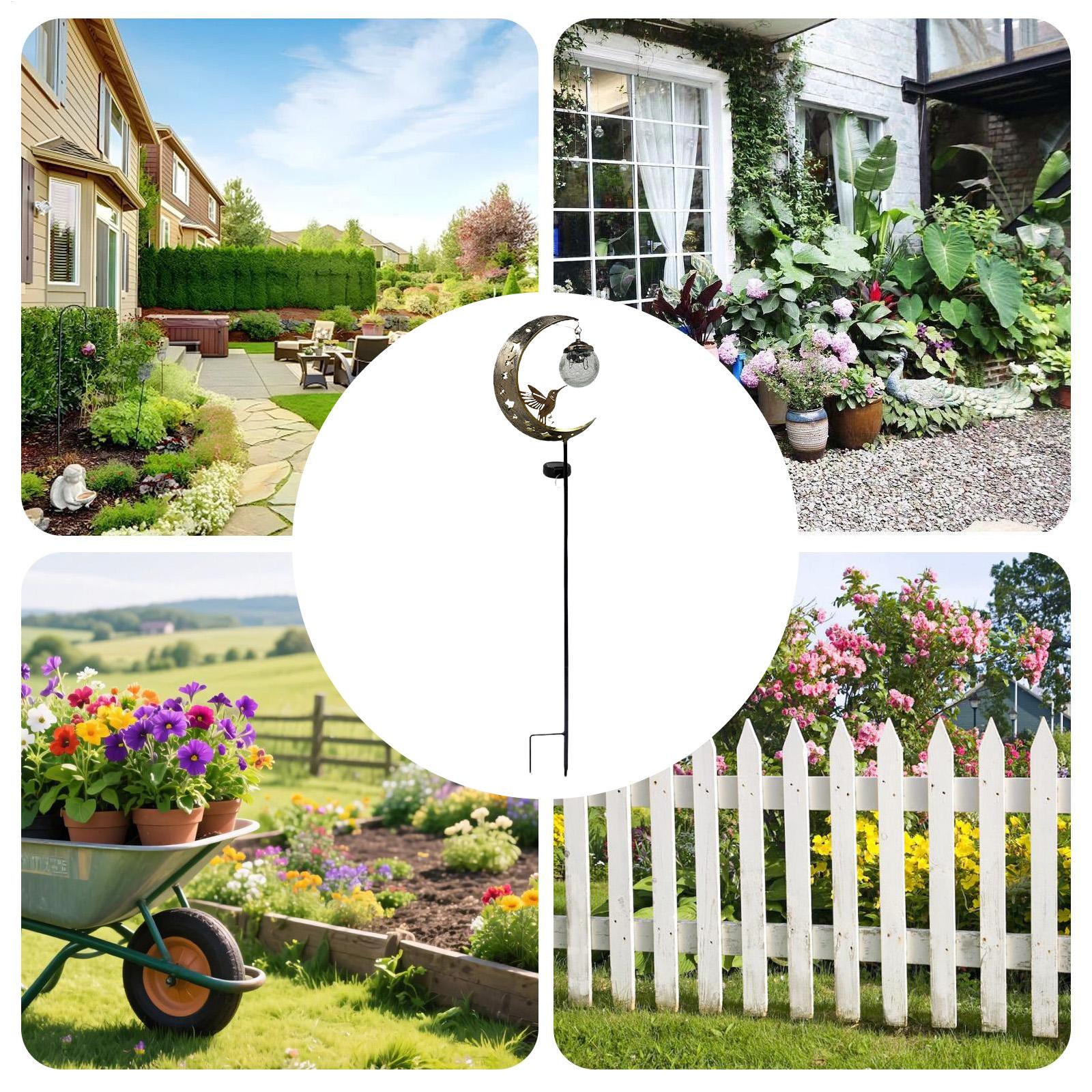 Outdoor Lighting Yard Stakes - Solar-Stablichter für den Außenbereich, Mond-Kolibri-Dekoration, wasserdichte