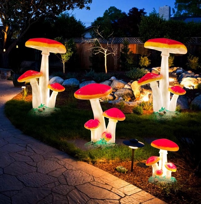Outdoor Lighting For Christmas - Wasserdichte Lebensgroße Simulations-Pilz-Beleuchtungsstatue aus Fiberglas für