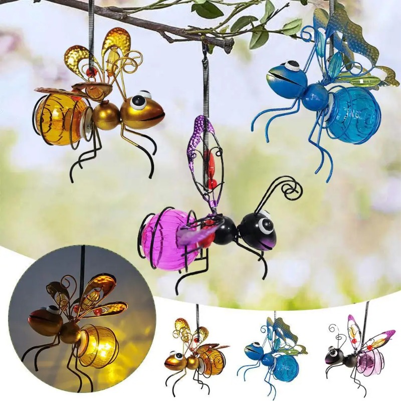 Outdoor Lighting Tree - Solarbetriebene Insektenstatue aus Eisen mit LED-Lichterkette,